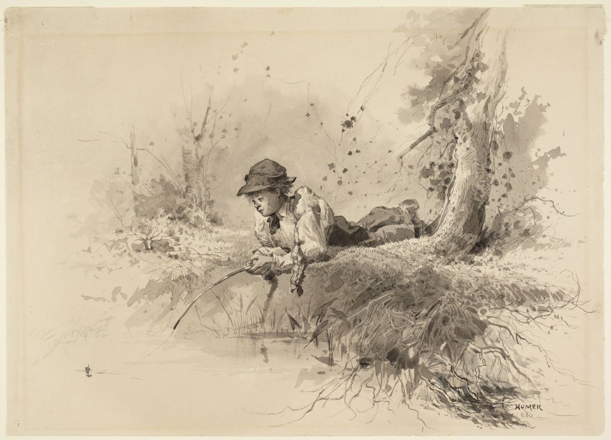 À espera de uma mordida de Winslow Homer