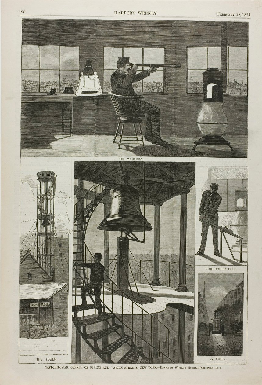 Torre de vigia, esquina das ruas Spring e Varick, Nova Iorque de Winslow Homer