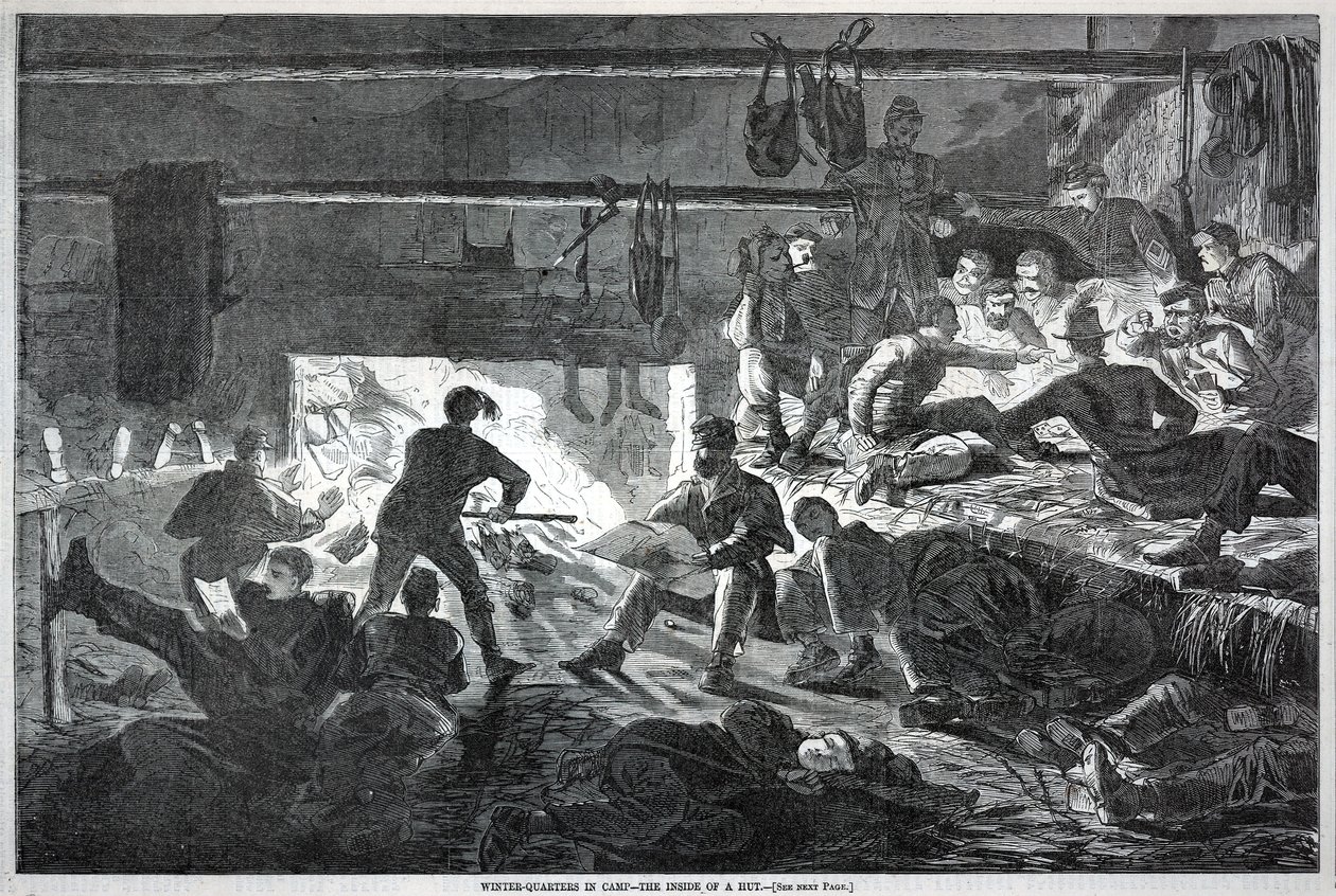 Winter-quarters in Camp - The inside of a Hut, de Harper