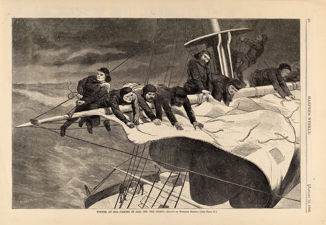 Winter at Sea--Taking in Sail off the Coast, de Harper