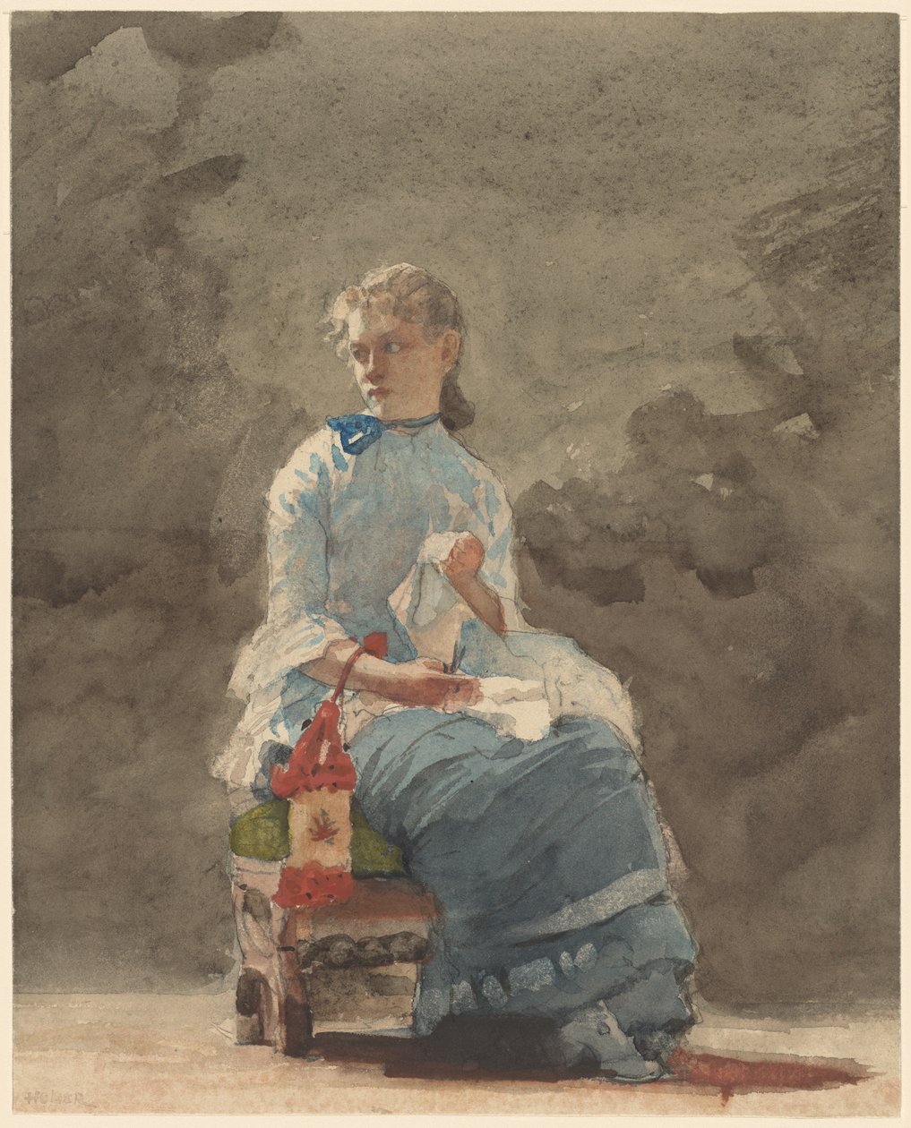 Costura de mulher, 1878-9 (aquarela sobre grafite em papel aquarela de cor branco) de Winslow Homer