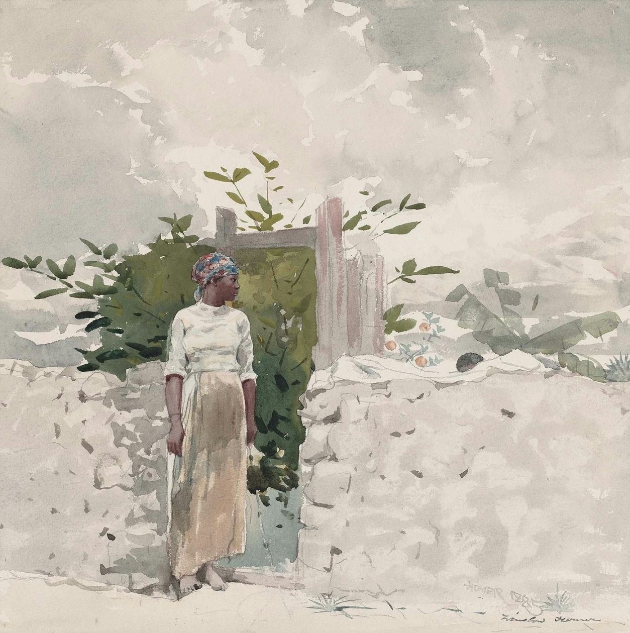 Mulher de pé junto a um portão, Bahamas de Winslow Homer