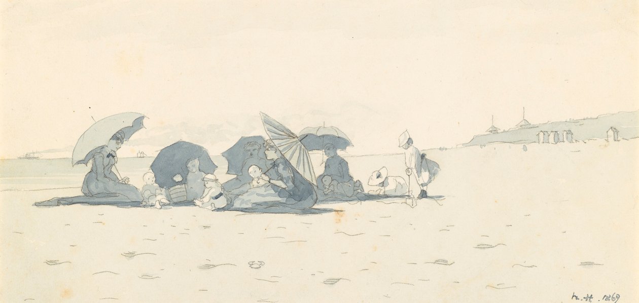 Mulheres e crianças na praia em Long Branch, Nova Jersey de Winslow Homer
