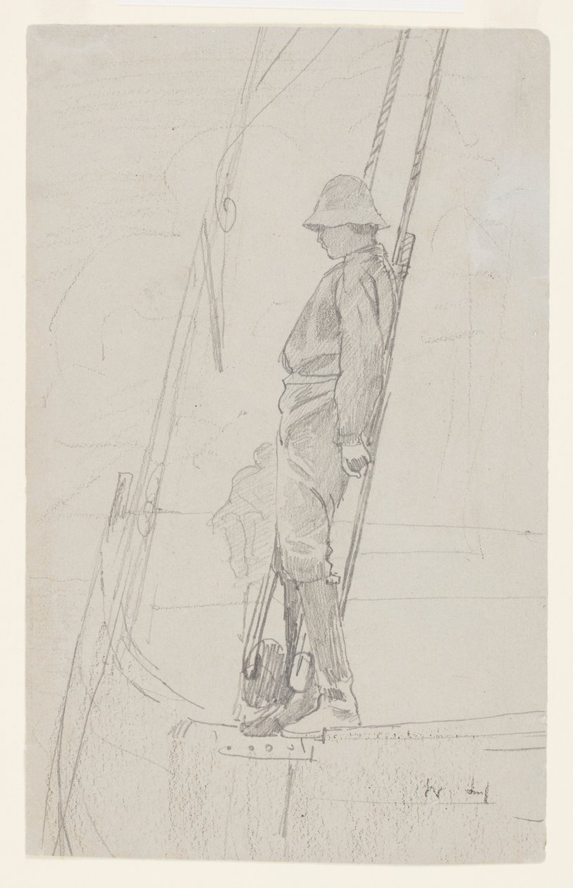 Jovem encostado no equipamento de veleiro de Winslow Homer