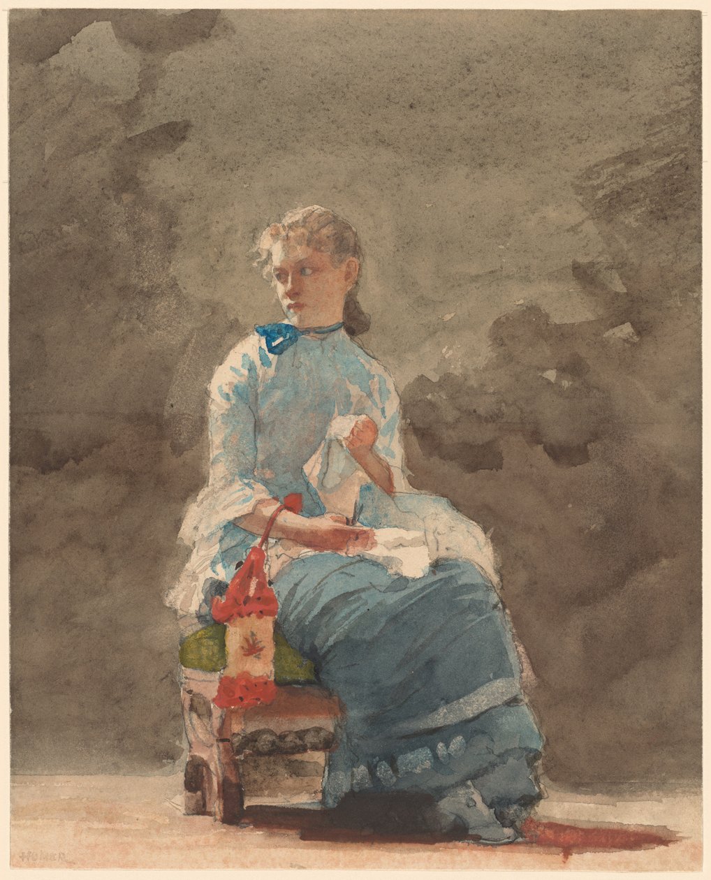 Mulher jovem a coser de Winslow Homer