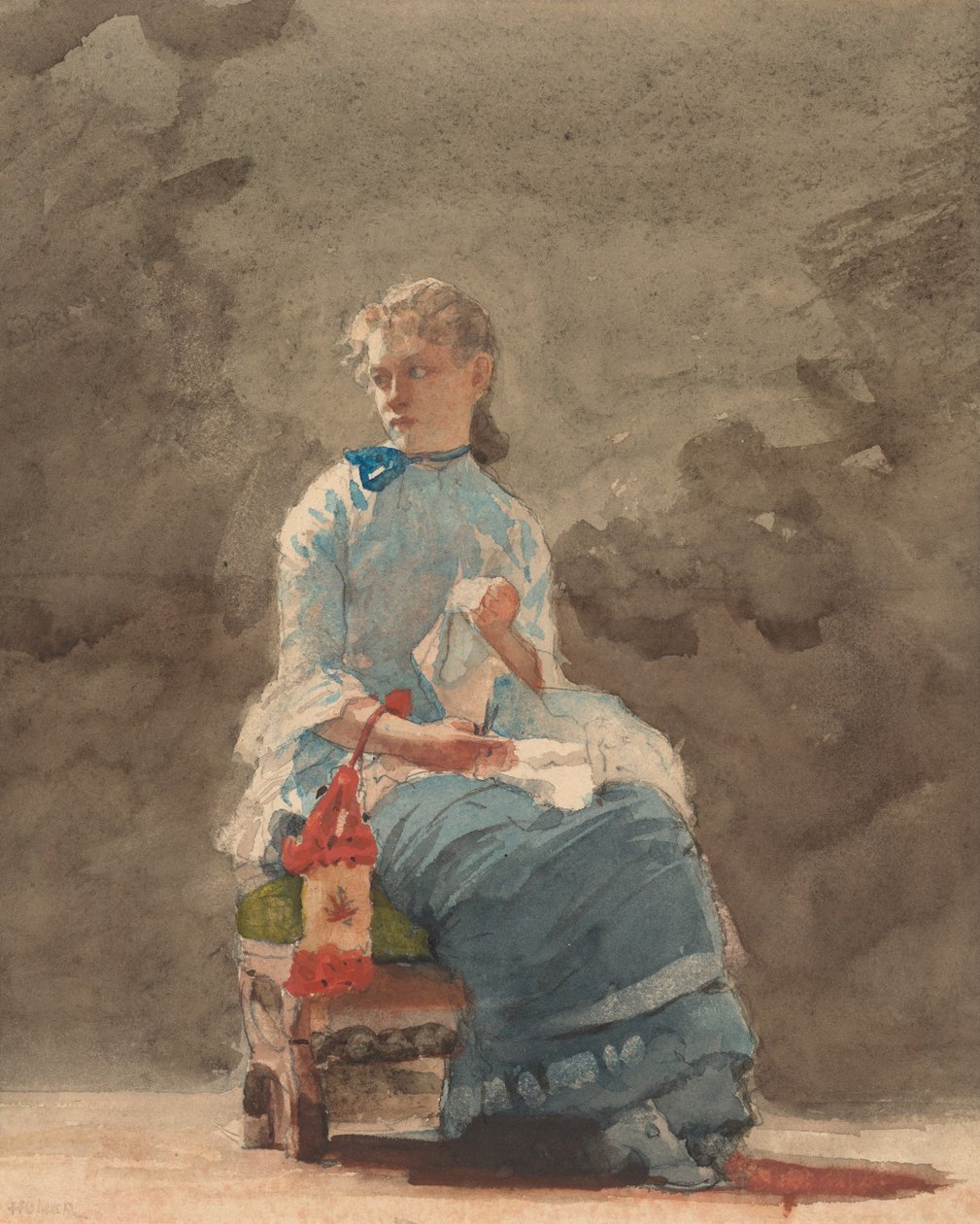 Young Woman Sewing, 1876. de Winslow Homer