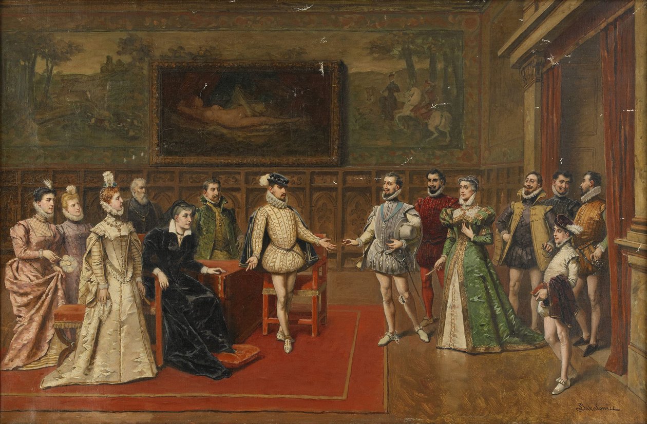 Catherine de Medici conhece seus filhos Charles IX e Henry III de Wladyslaw Bakalowicz