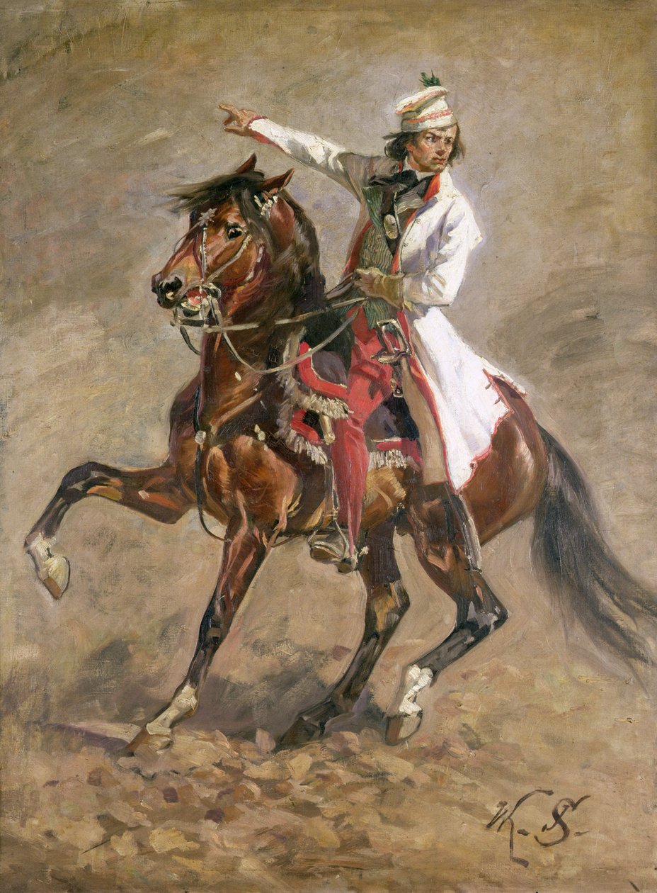 General Tadeusz Kosciuszko (1746-1817) a cavalo, esboço para &39;The Panorama of Raclawice&39;, 1893 (ver 127666) de Wojciech Kossak