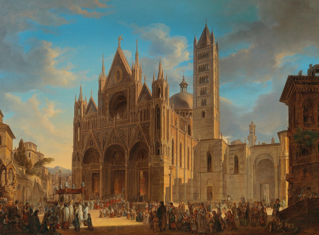 Procissão em frente à Catedral de Siena, assinado e datado inferior direito de Woldemar Hermann