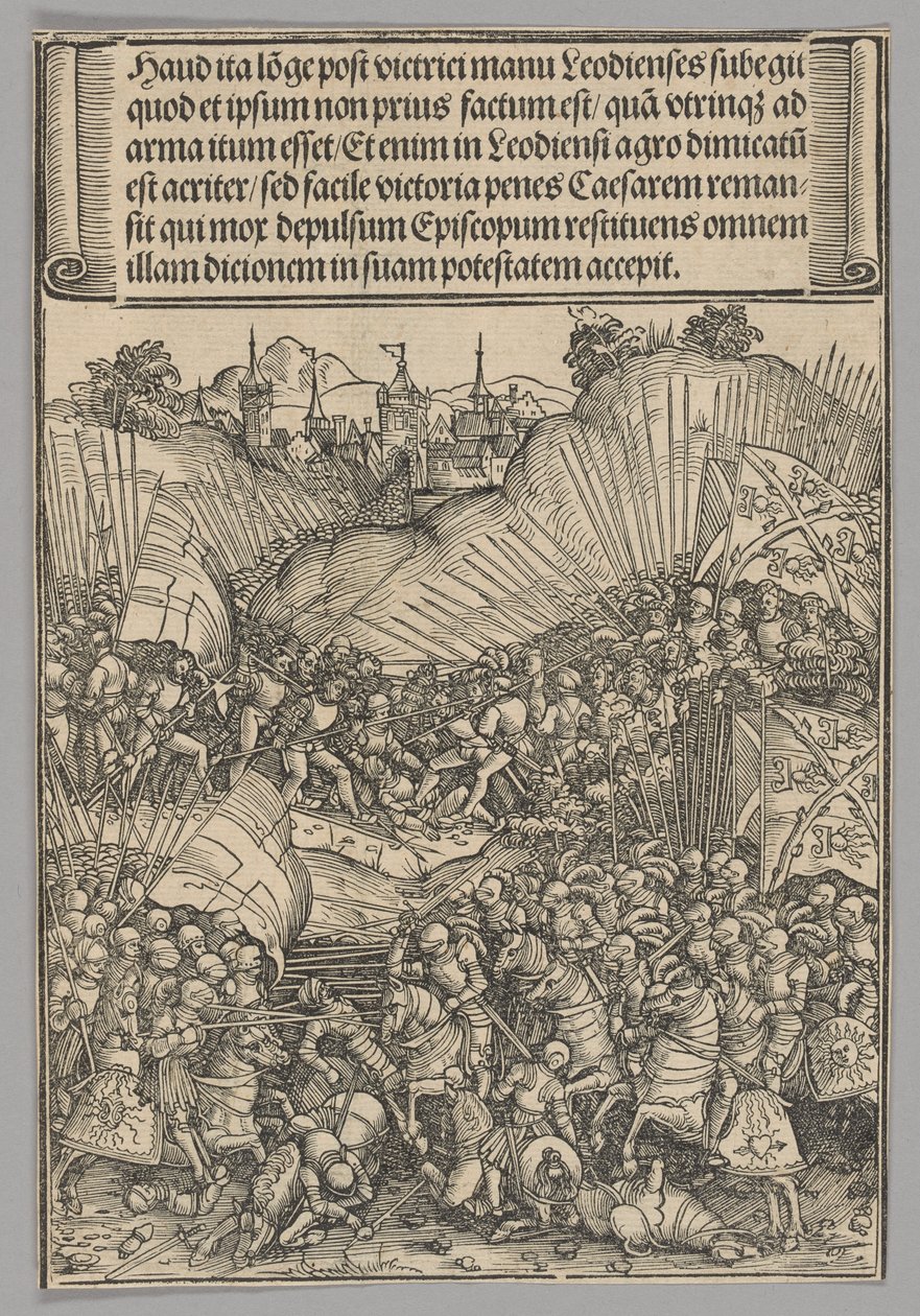 Batalha de Liège, placa 8 de Cenas Históricas da Vida do Imperador Maximiliano I do Arco do Triunfo de Wolf Traut