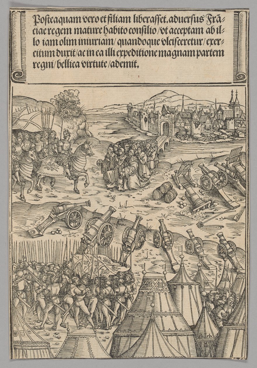 Capitulação de uma cidade francesa, placa 12 de Cenas Históricas da Vida do Imperador Maximiliano I do Arco do Triunfo de Wolf Traut