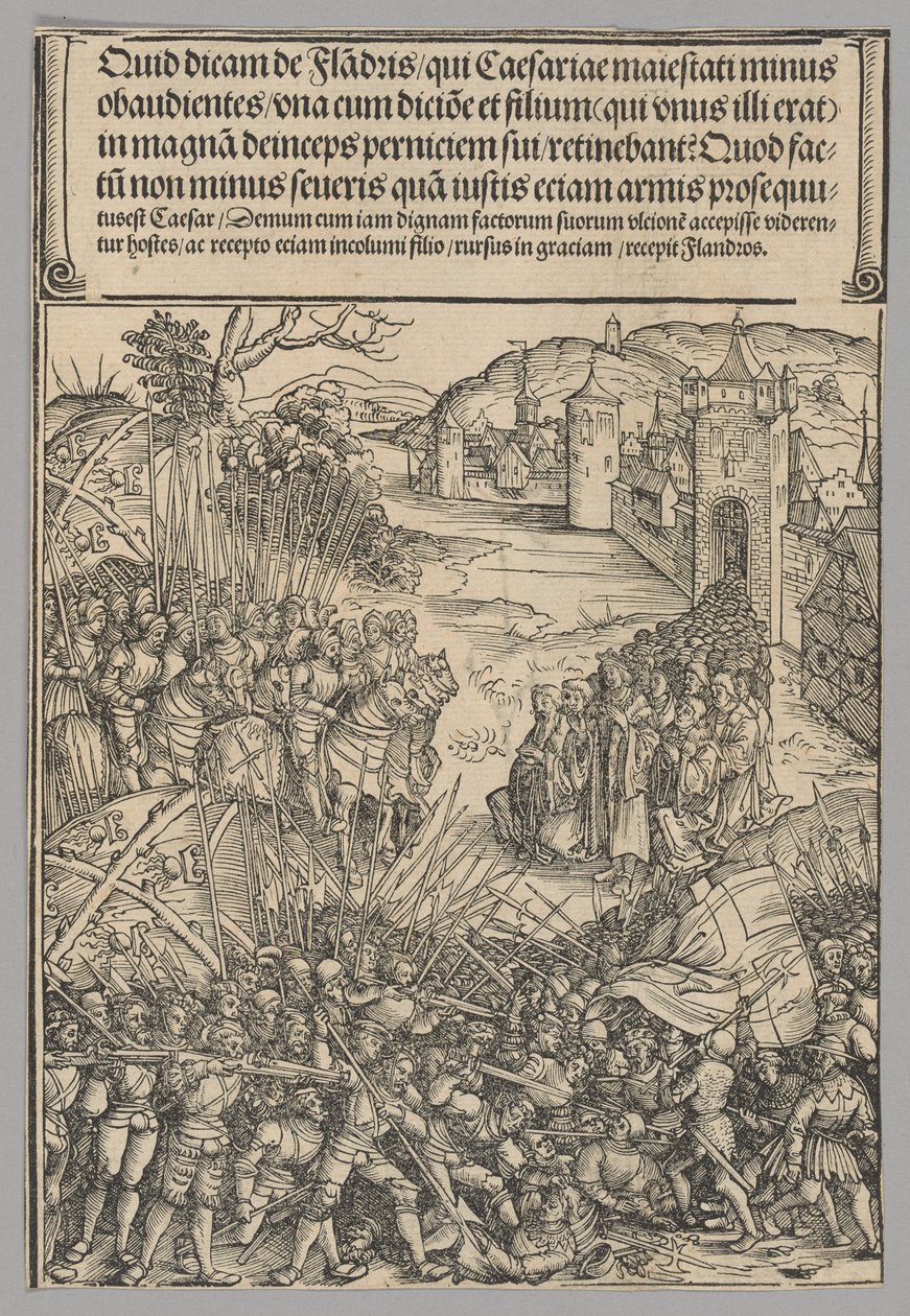 Flemish Rebellion, placa 7 de Cenas Históricas da Vida do Imperador Maximiliano I do Arco do Triunfo de Wolf Traut
