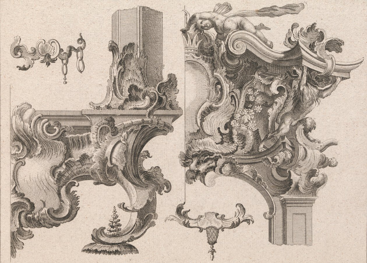 Sugestão para a Decoração da Baixa Direita e Alta Direita de um Altar..., Impresso ca. 1750-56. de Wolffgang Christoph Mayr
