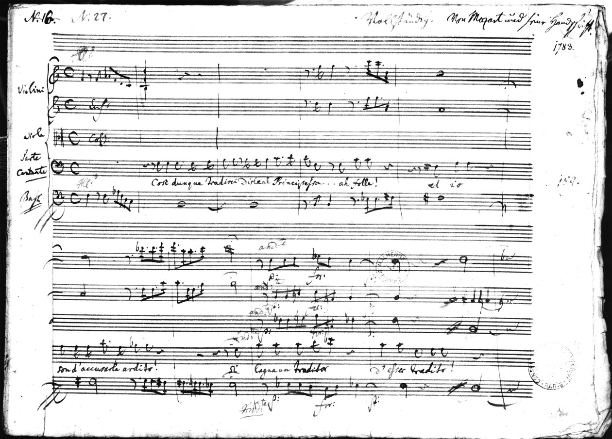 &39;Cosi Dibu Traffic ...&39;, recitativo e ária, 1783 de Wolfgang Amadeus Mozart
