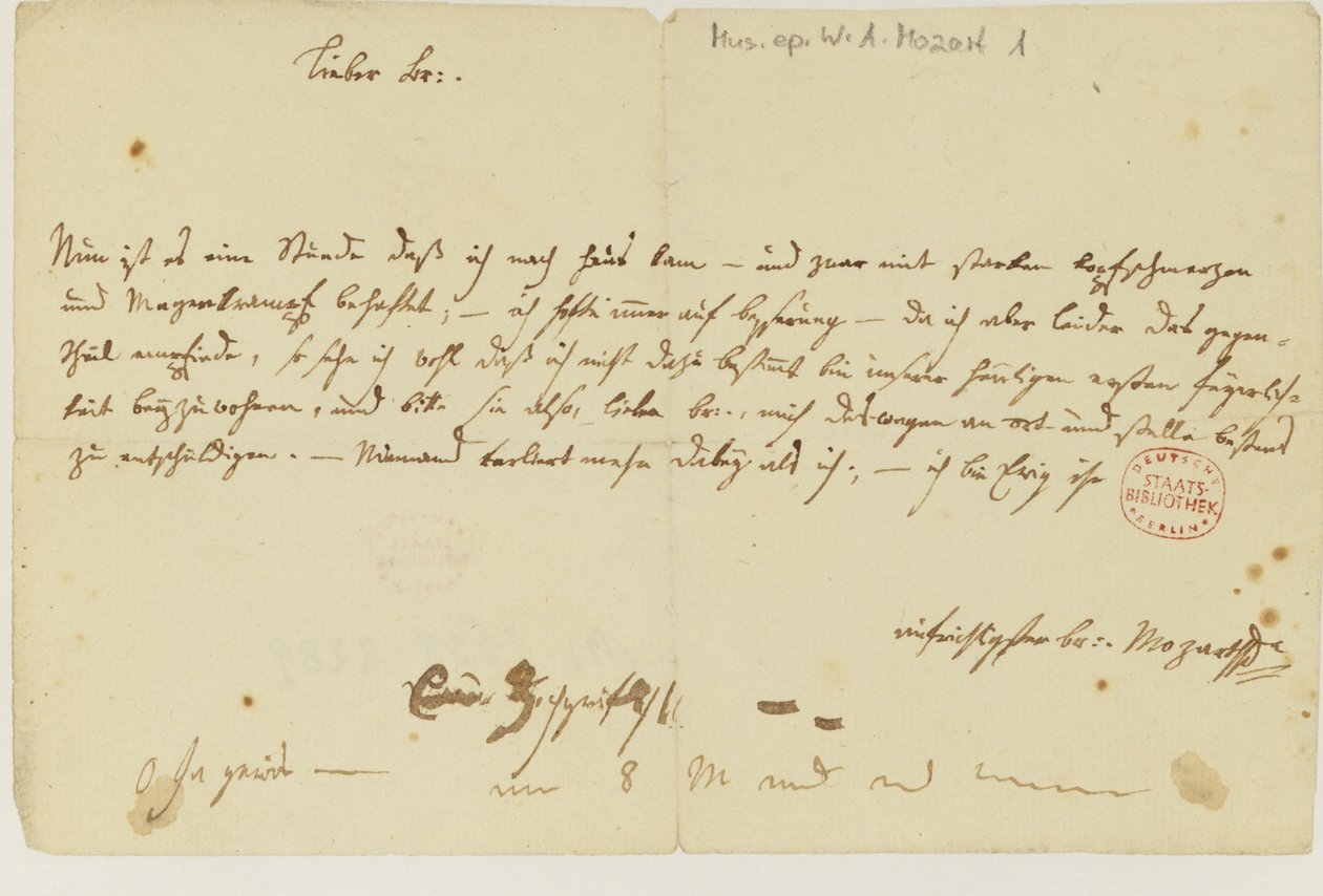 Carta de Mozart a uma maçonaria, janeiro de 1786 de Wolfgang Amadeus Mozart