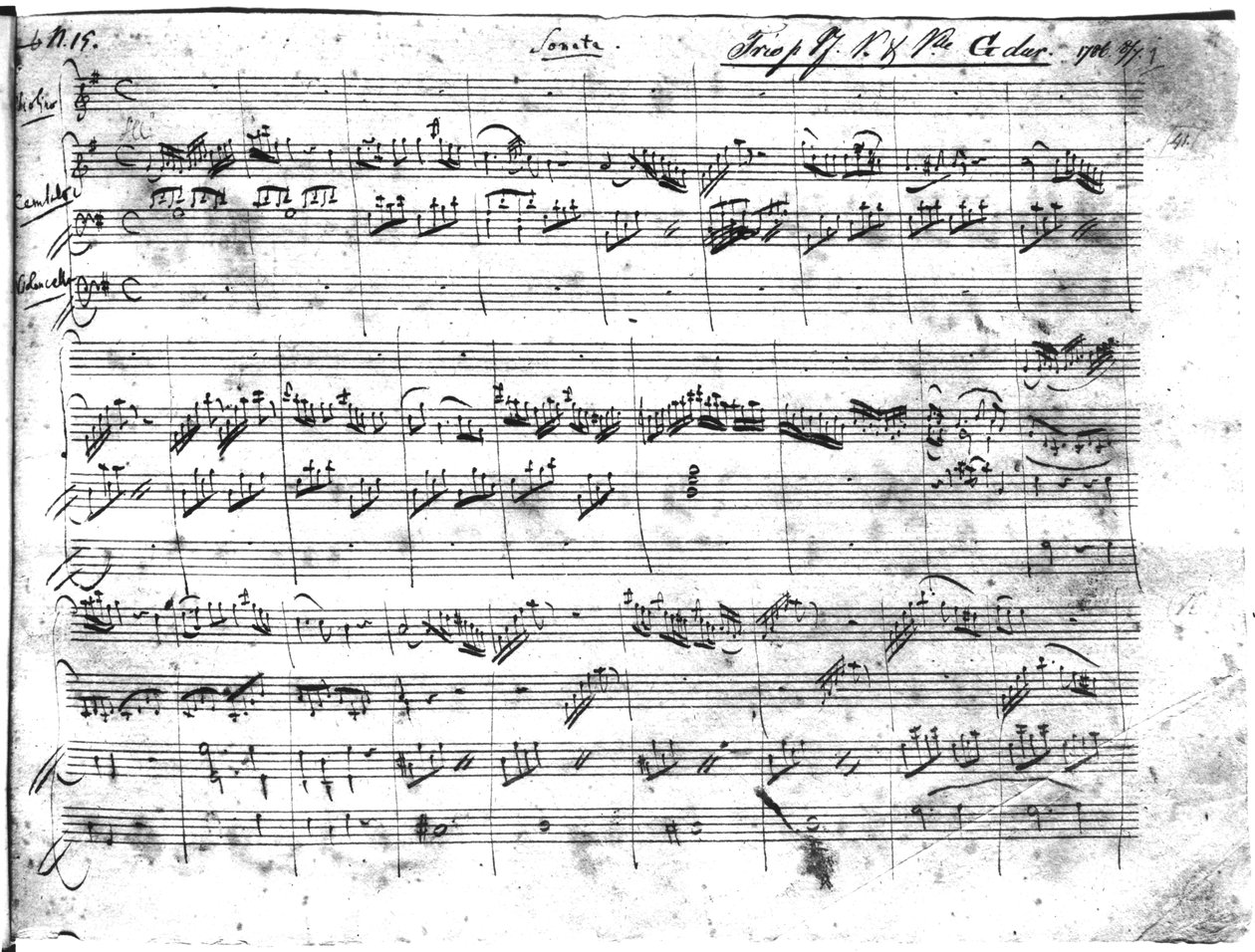 Trio em sol maior para violino, cravo e violoncelo (K 496) 1786 (1a página) de Wolfgang Amadeus Mozart