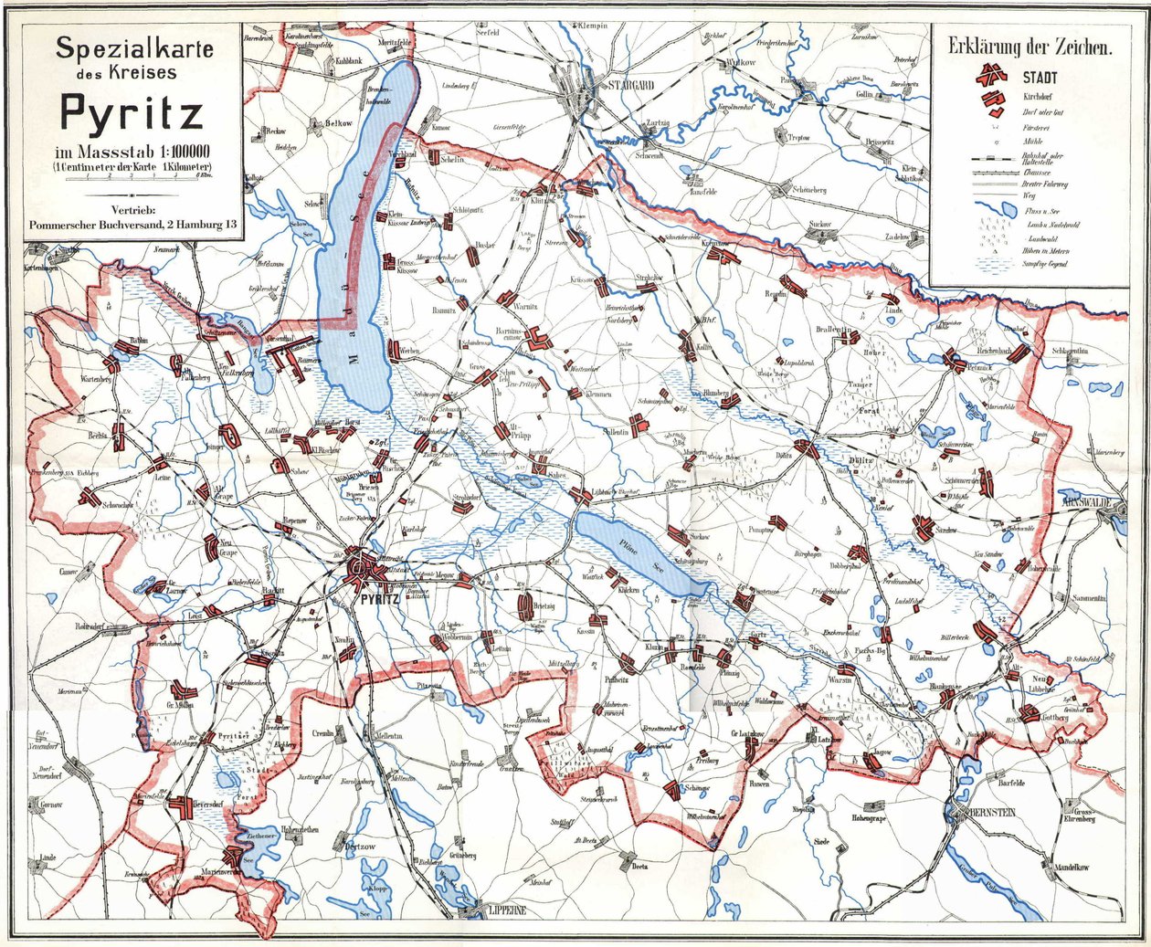 Mapa pré-guerra de Pyritz e o distrito de Pyritz de Wolfgang Langkabel