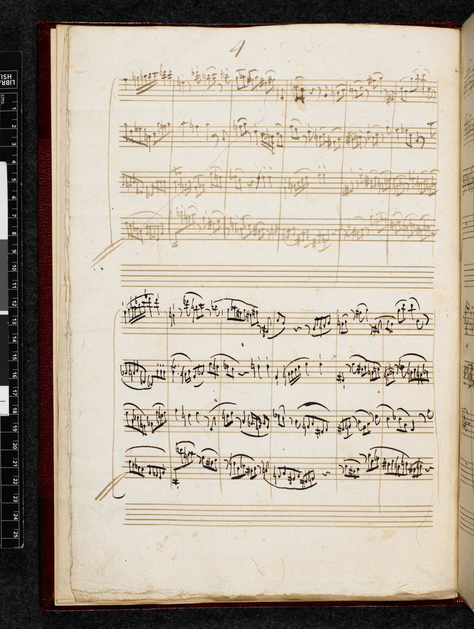 Adagio e Fuga em Dó menor, K. 546, Add. 28996, f.4v de Wolfgang Amadeus Mozart