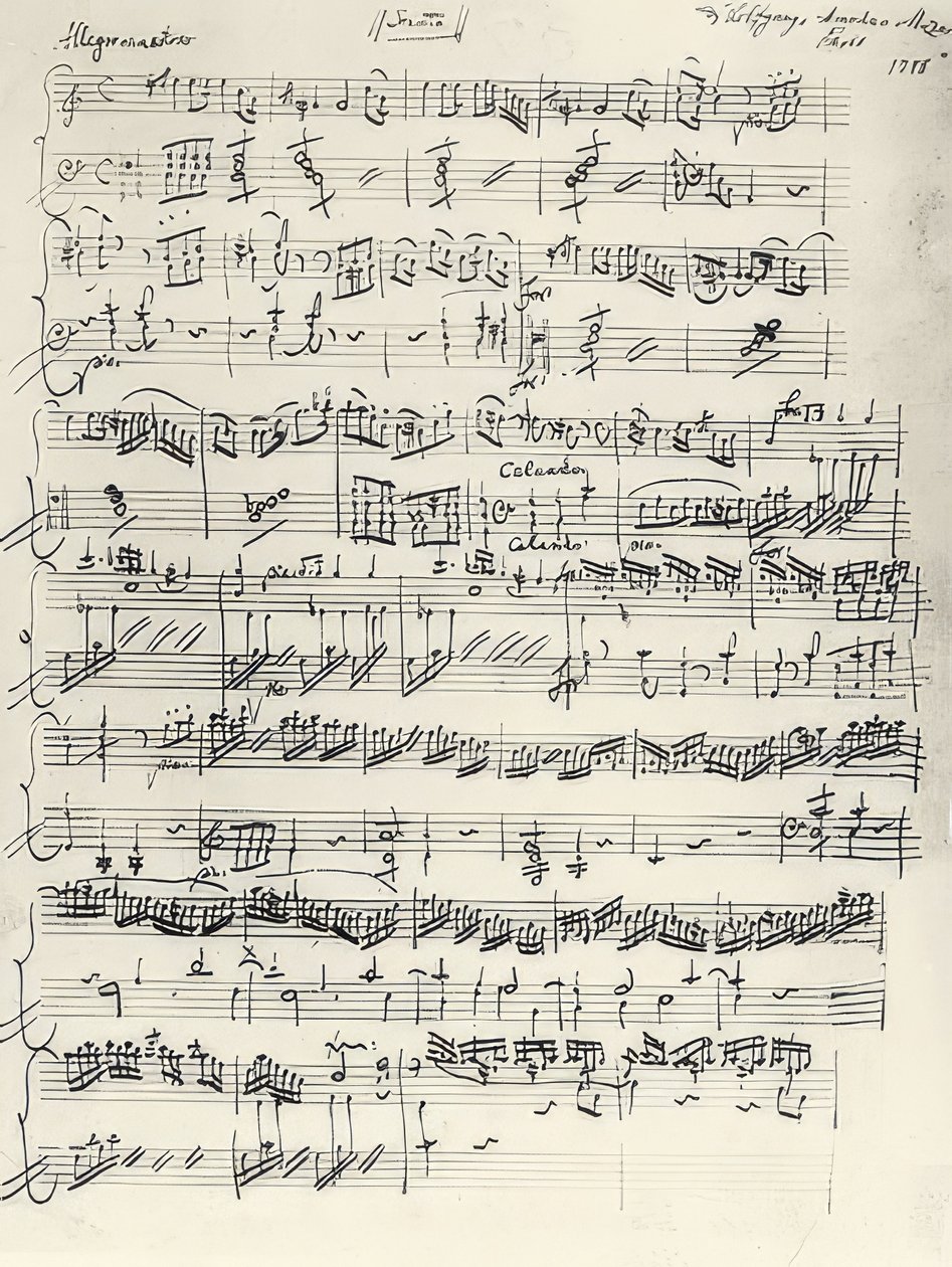 Início da sonata para piano em Menor. KV310. Autógrafo. 1778 de Wolfgang Amadeus Mozart