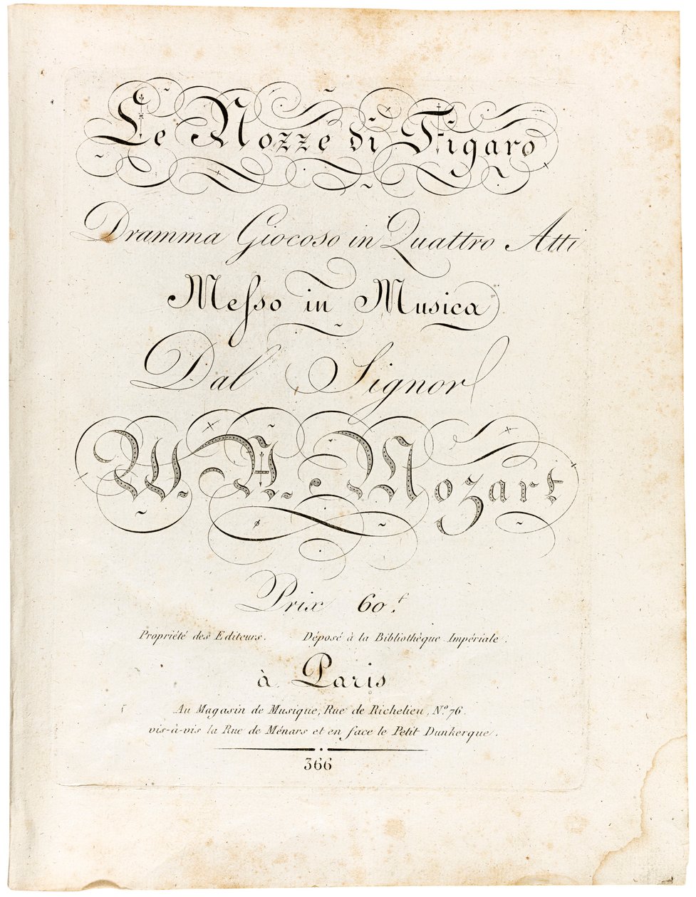 Capa da partitura As Bodas de Fígaro, drama lúdico em quatro atos, Entre 1806 e 1810. de Wolfgang Amadeus Mozart