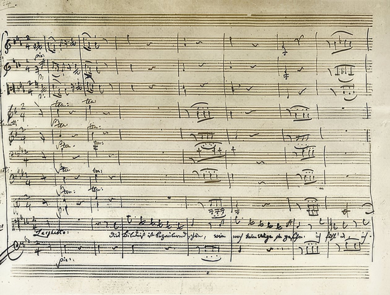 Registro manuscrito do início da ária de retrato de Tamino de The Magic Flute. Transcrição. 1791 de Wolfgang Amadeus Mozart