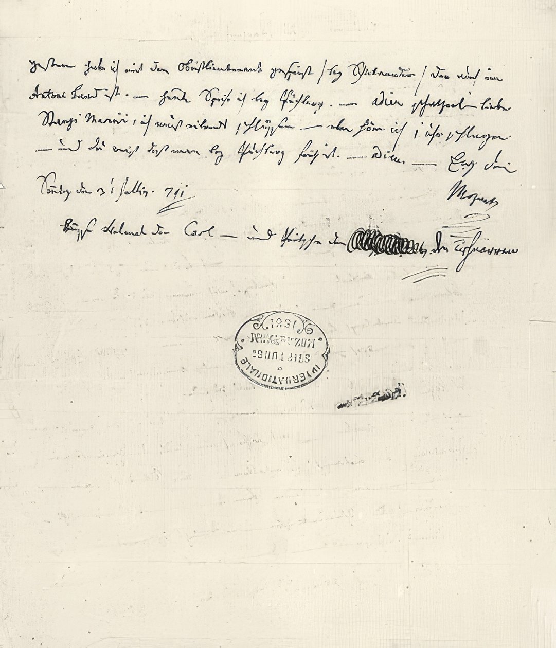 Wolfgang Amadeus Mozart (1756-1791) compositor austríaco. Carta pessoal a sua esposa Constanze. 31 de julho de 1791 de Wolfgang Amadeus Mozart