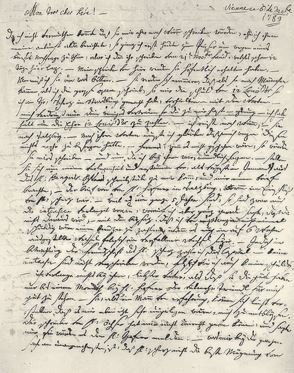 Wolfgang Amadeus Mozart (1756-1791) compositor austríaco. Carta manuscrita para o pai. Viena, 6 de dezembro de 1783 de Wolfgang Amadeus Mozart