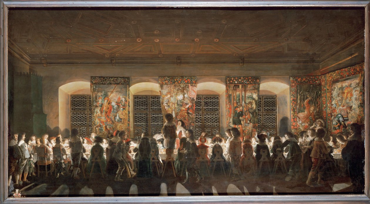 Banquete noturno (óleo sobre cobre) de Wolfgang Heimbach