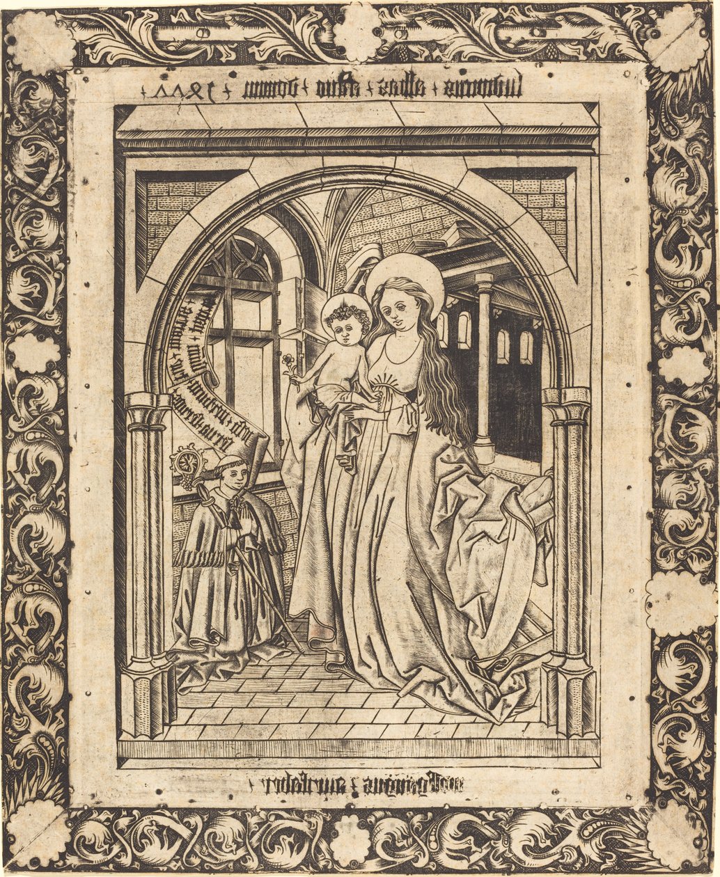 A Madona e o Menino com o Abade Ludwig von Churchwalden de Wolfgang The Goldsmith after Master E.S.