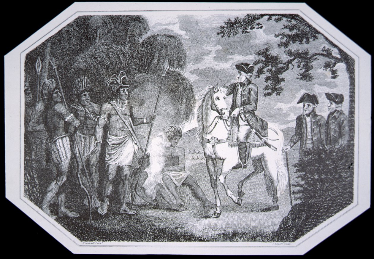 General Burgoyne e os índios em 1777, gravado por J. Taylor, de 