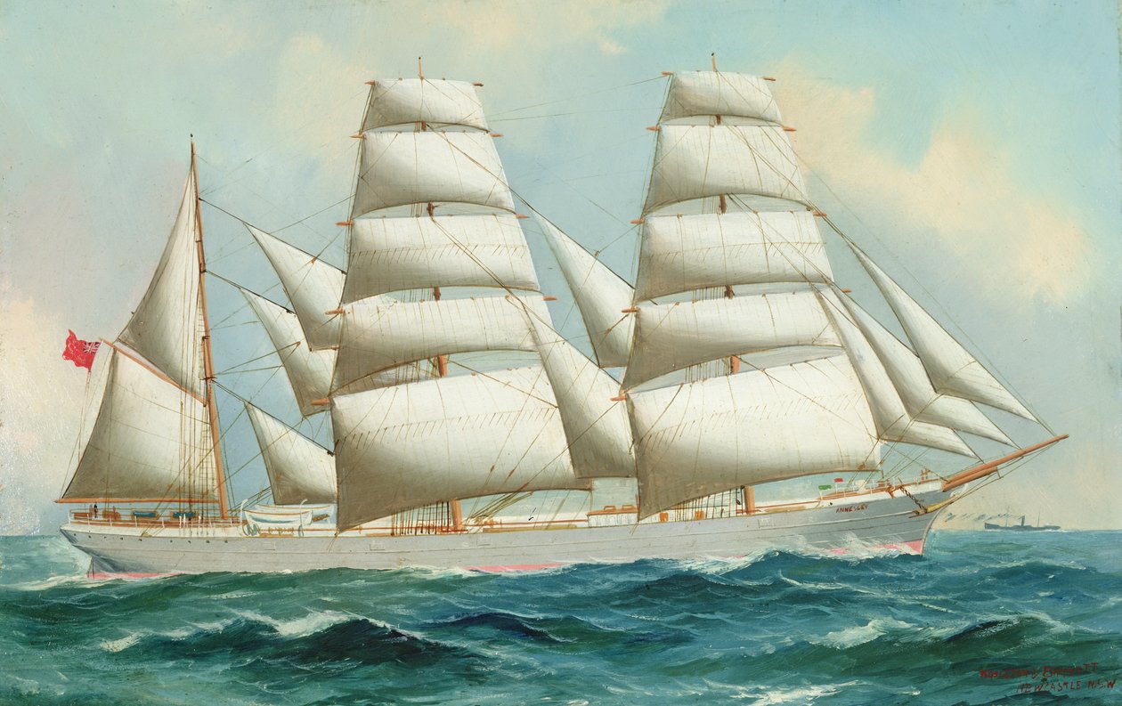 Três Masted Barque Annesley (óleo sobre papel) de Woolston Barratt