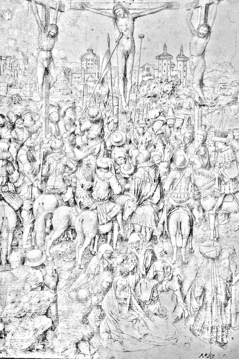 Crucificação de Cristo desenho ca. 1440 de Workshop of Jan van Eyck