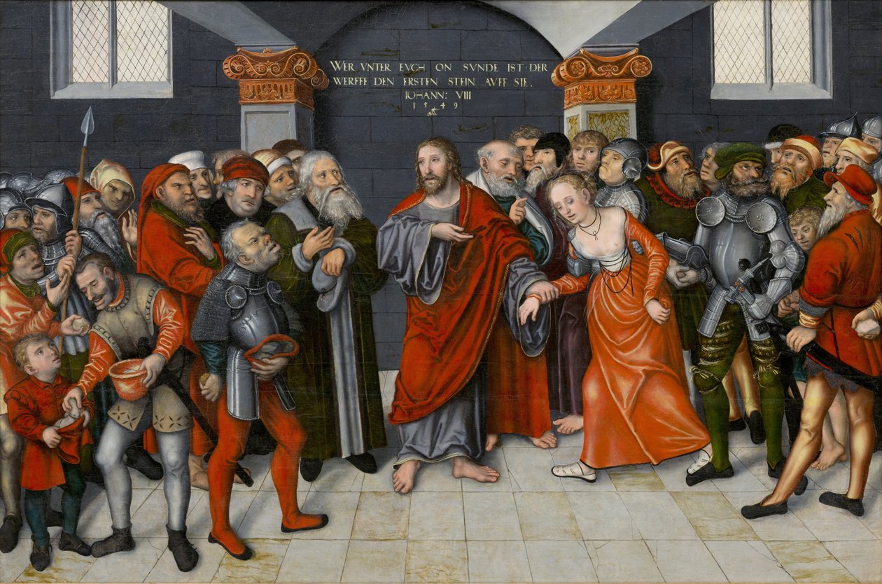 Cristo e a adúltera de Lucas Cranach the Younger  