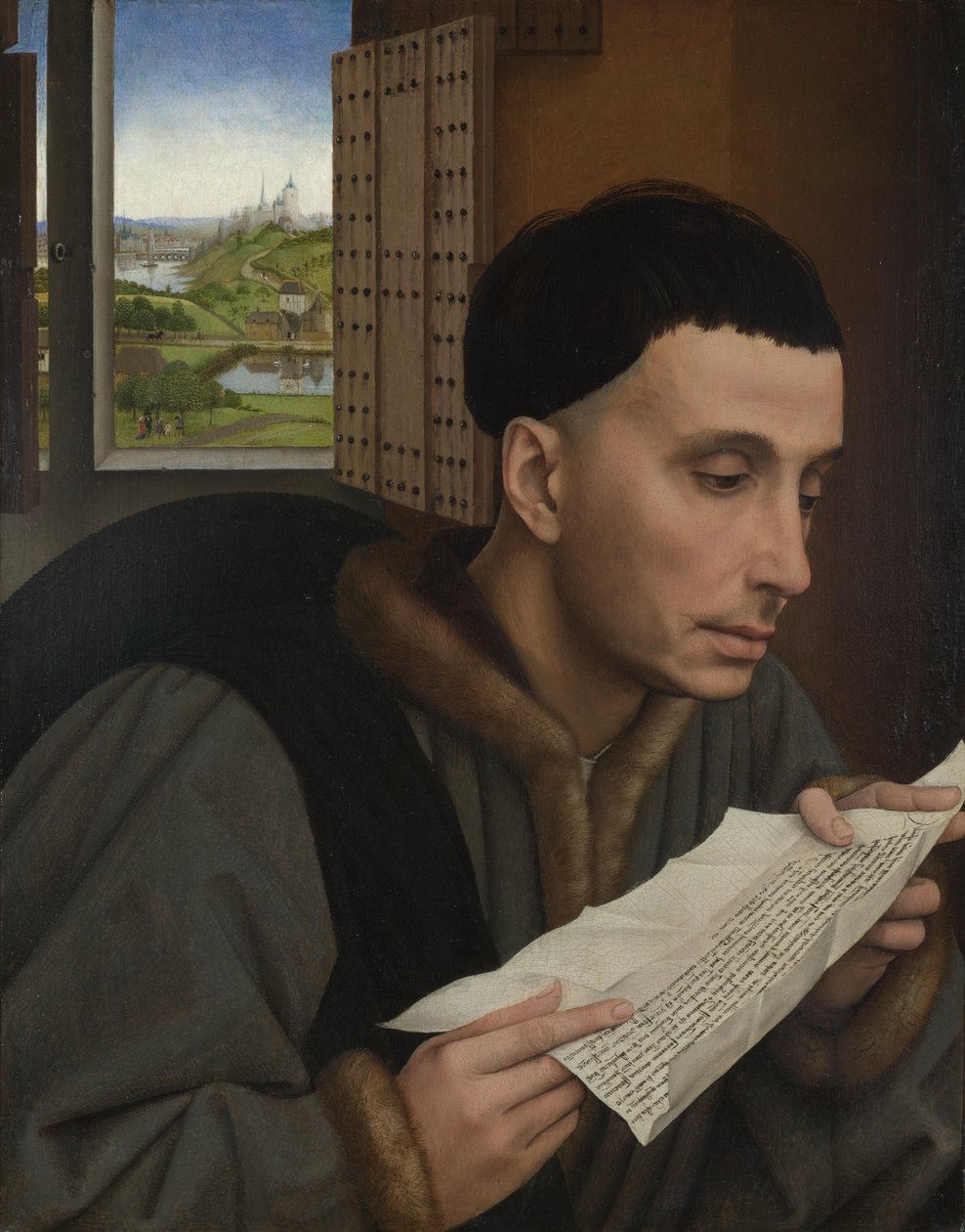 Um homem lendo (Santo Ivo) de Workshop of Rogier van der Weyden