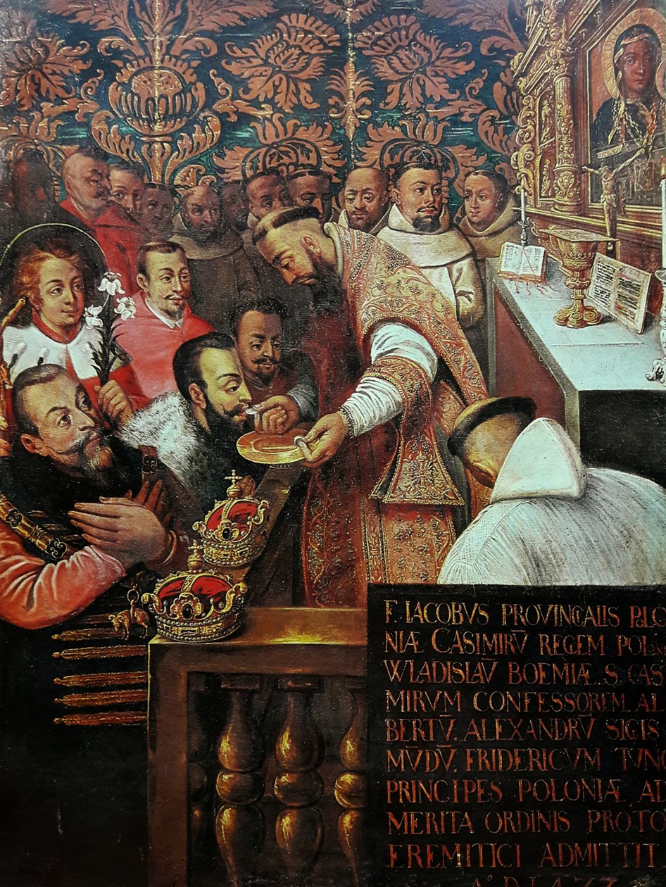 Comunhão dos Jagiellons em Jasna Góra em 1477 (Casimir IV Jagiellon com seus filhos admitidos na Confraria de Jasna Góra) de Workshop of Tommaso Dolabella