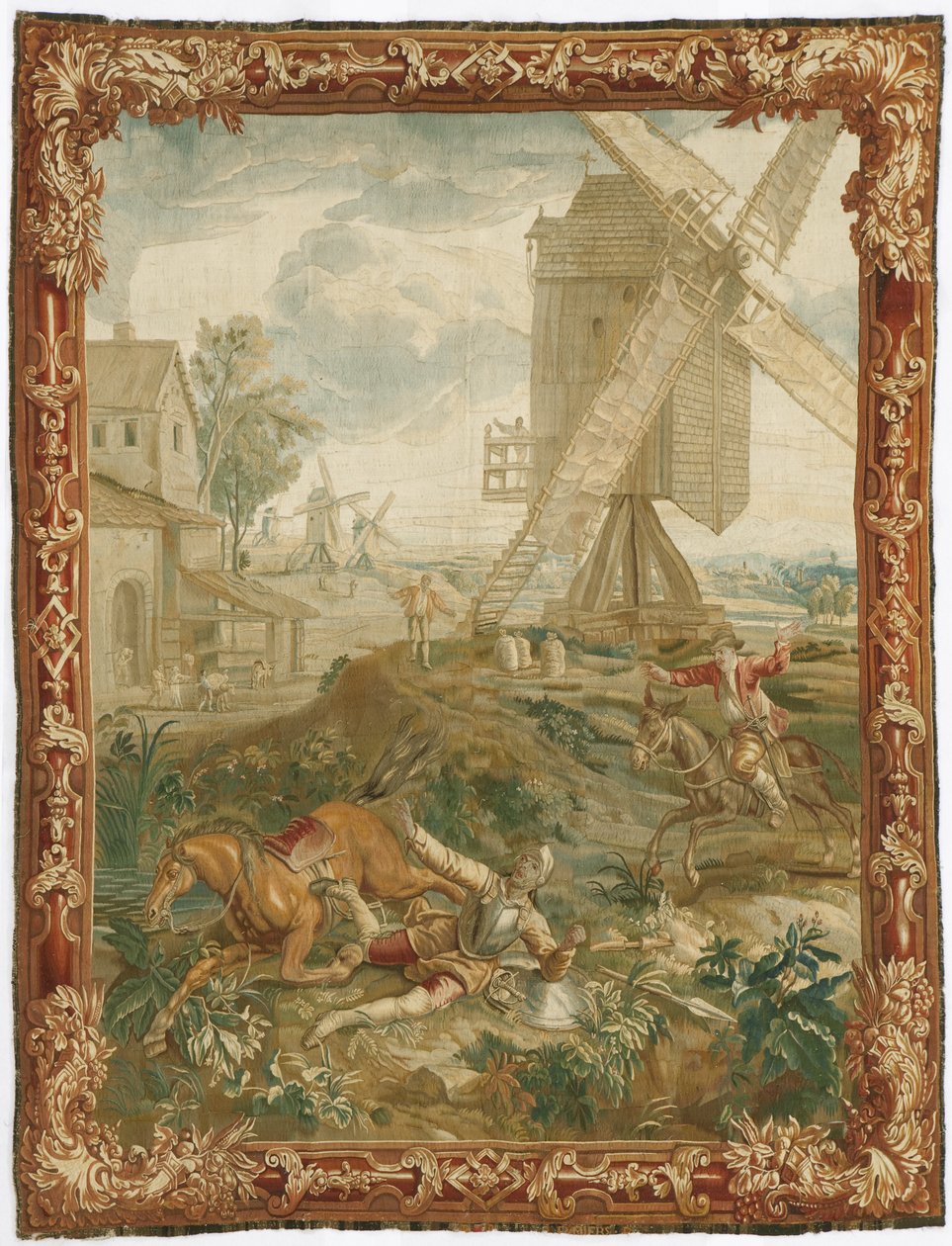 Dom Quixote Lutando contra o moinho de vento (lã e seda) de Workshop of Urbanus Leyniers and Daniel Leyniers II 1669–1728 Workshop of Urbanus Leyniers and Daniel Leyniers II 1669–1728