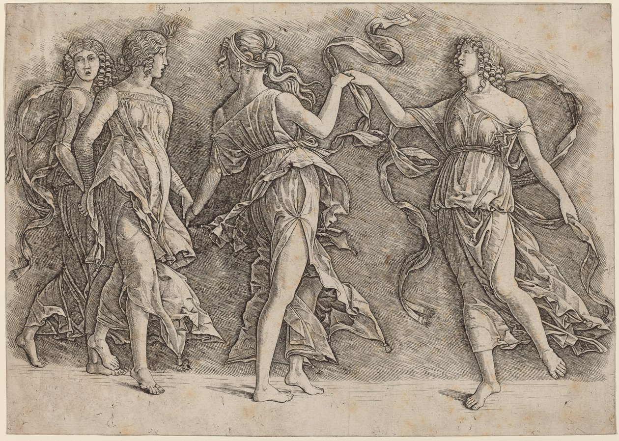 Quatro Musas Dançantes de Workshop of Andrea Mantegna