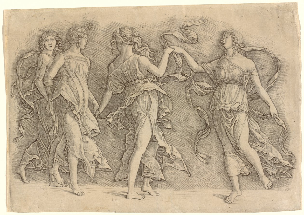 Quatro Musas Dançantes de Workshop of Andrea Mantegna