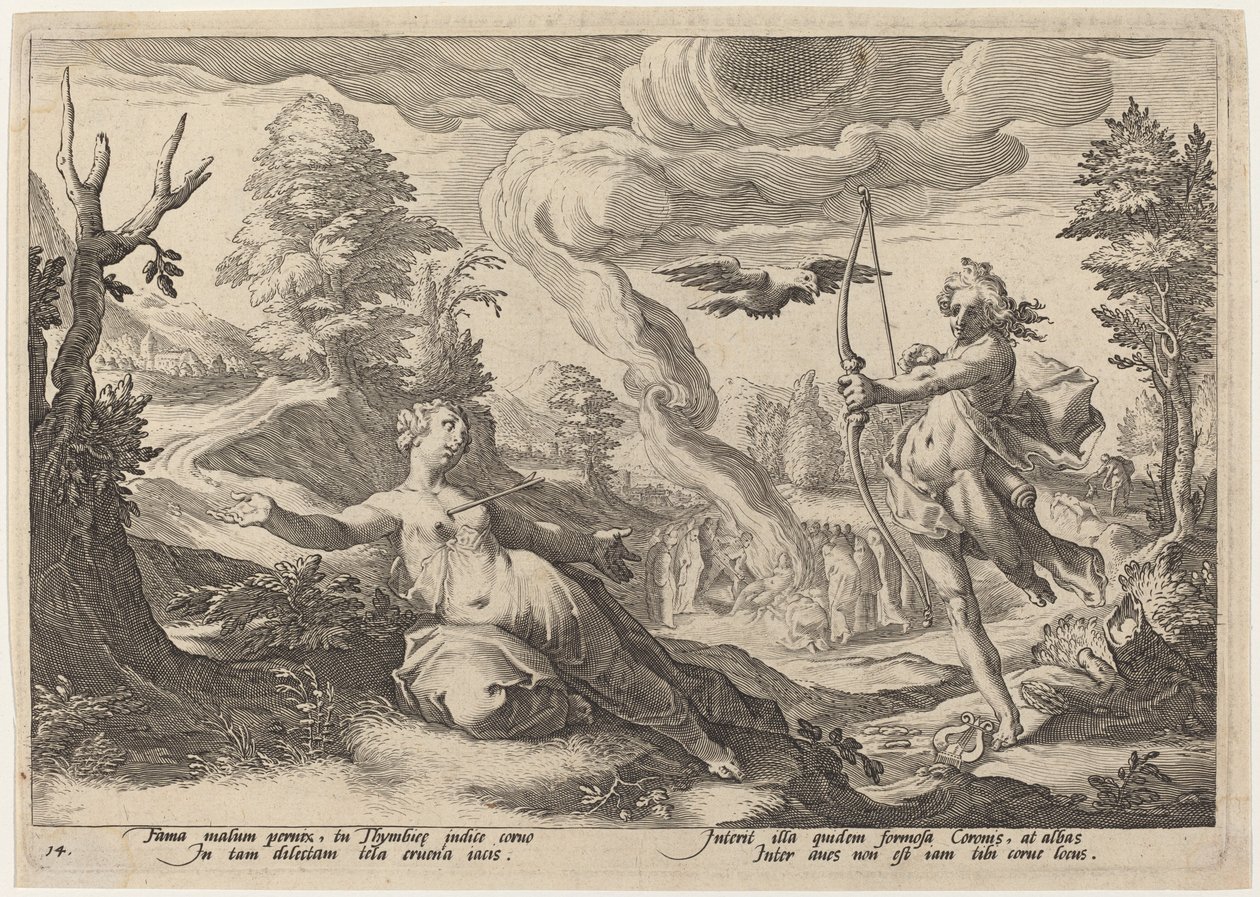 Apolo Matando Coronis de Workshop of Hendrick Goltzius, after Hendrick Goltzius