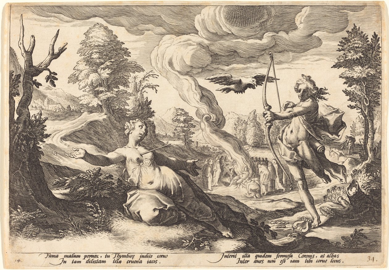 Apolo Matando Coronis de Workshop of Hendrick Goltzius, after Hendrick Goltzius