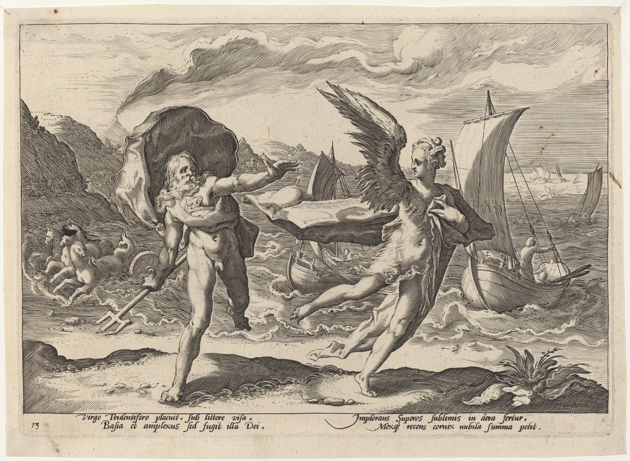 Coronis transformado em corvo de Workshop of Hendrick Goltzius, after Hendrick Goltzius