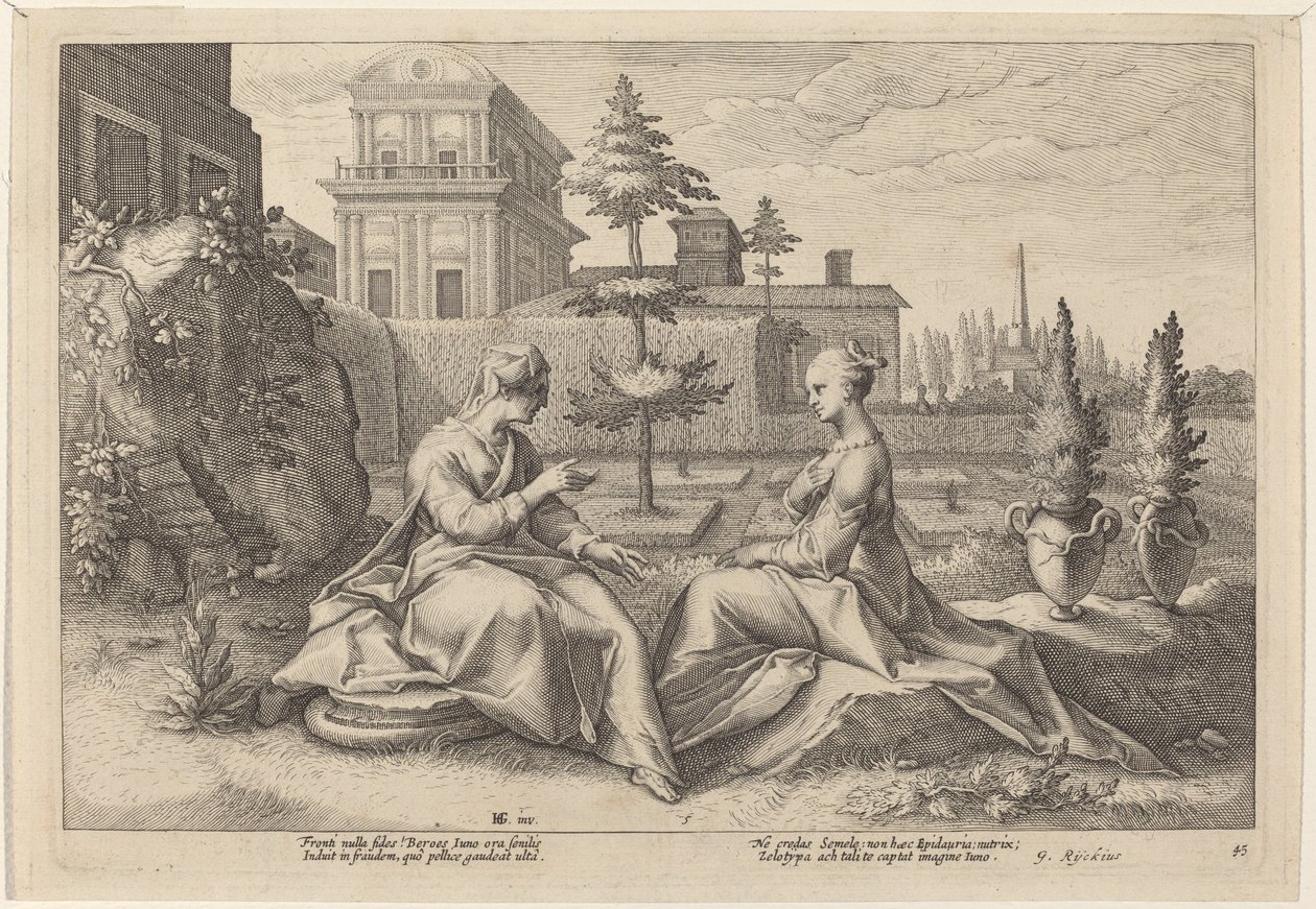 Juno na forma de Beroe, Aviso Semele de Workshop of Hendrick Goltzius, after Hendrick Goltzius