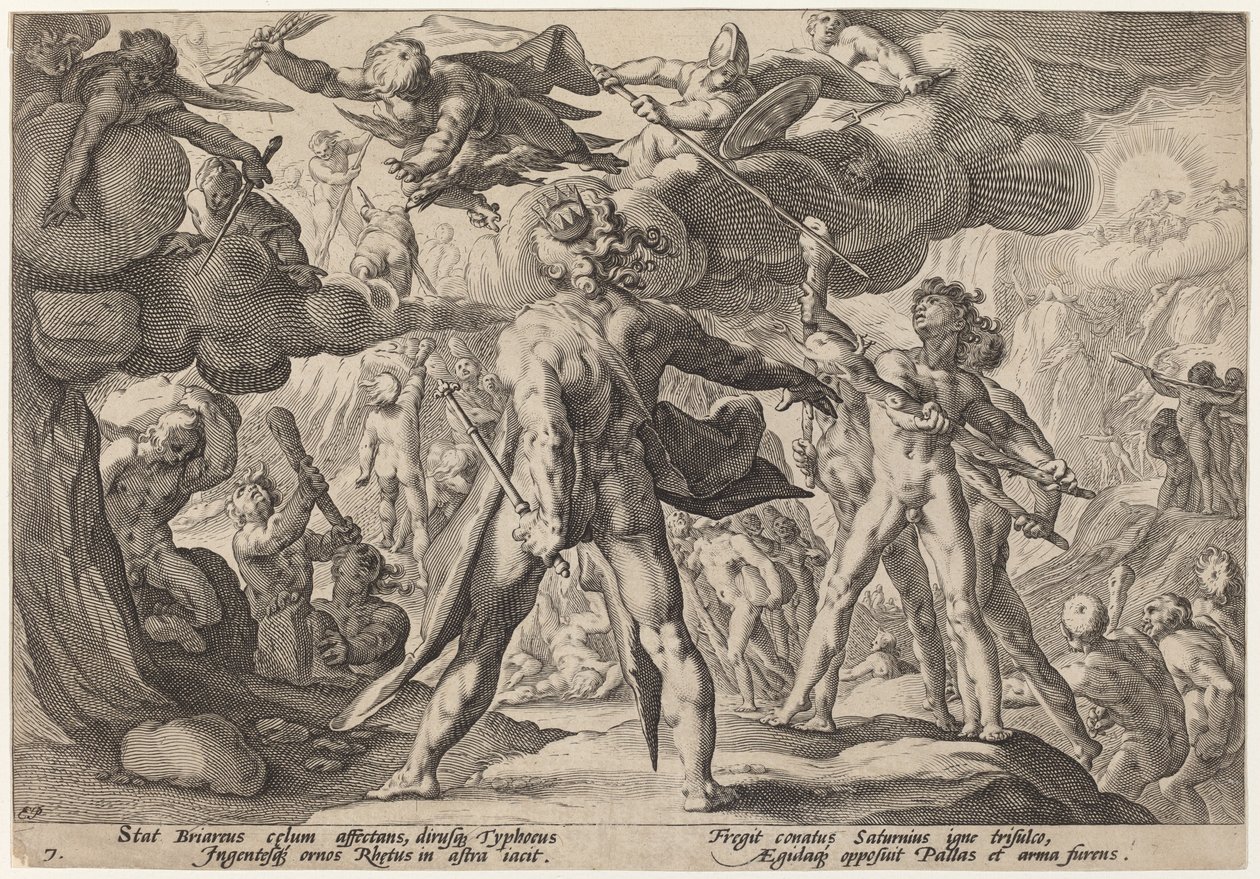 Os gigantes escalando os céus de Workshop of Hendrick Goltzius, after Hendrick Goltzius