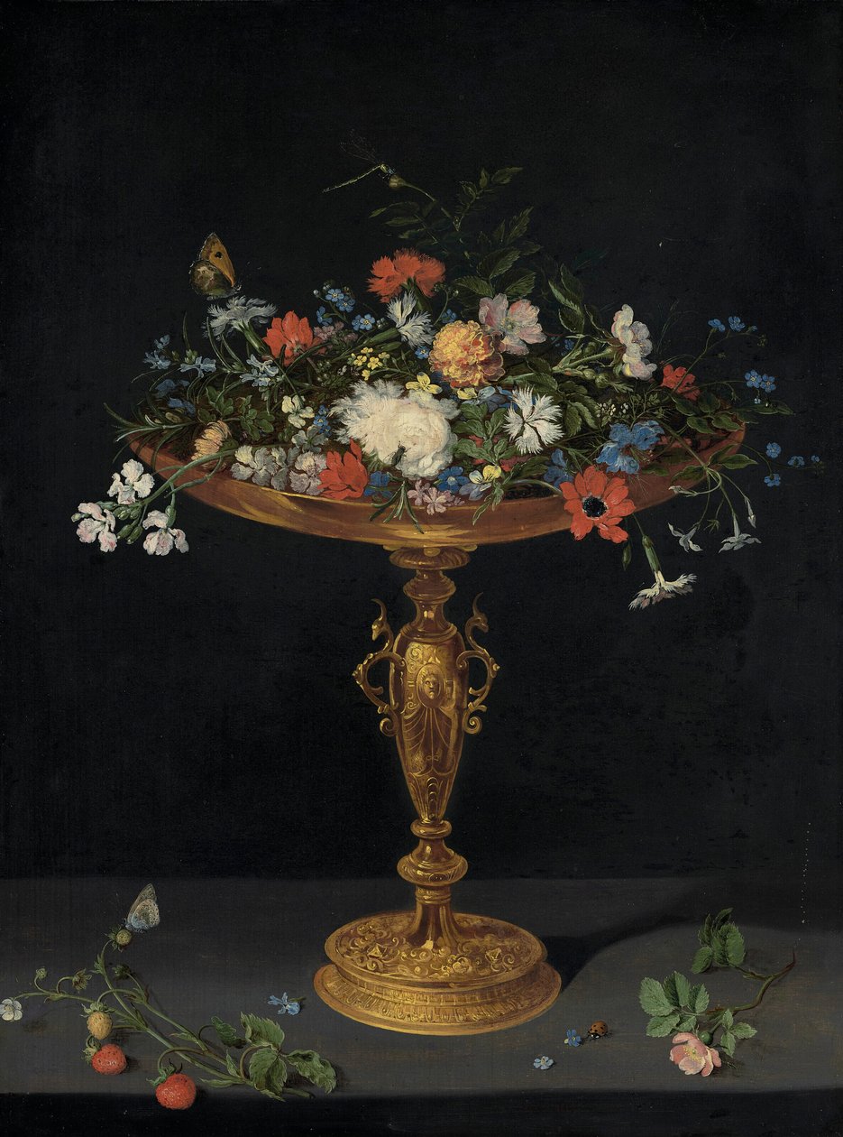 Flores numa tazza sobre um parapeito de Workshop of Jan Brueghel the Elder