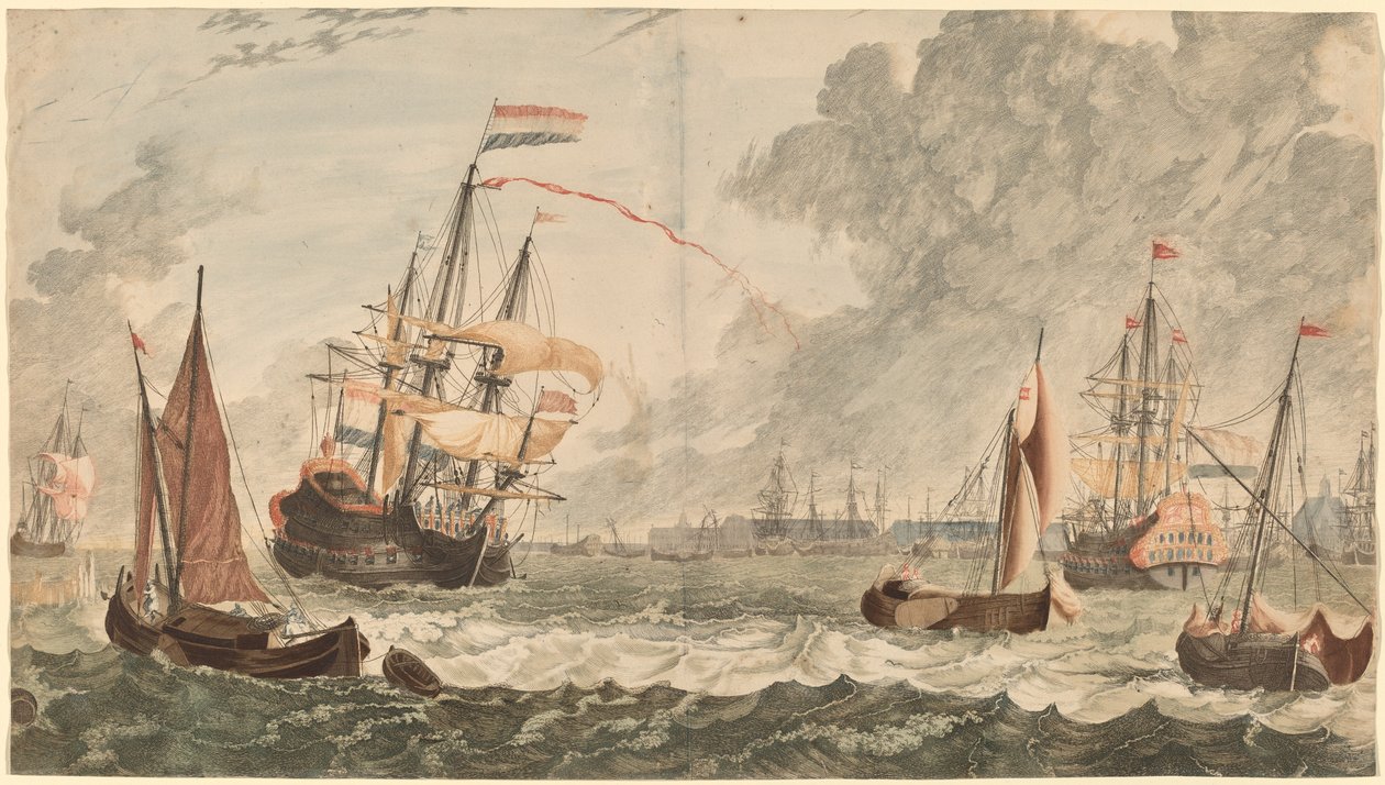 O rio IJ em Amsterdã de Workshop of Johann Teyler after Jan van Call