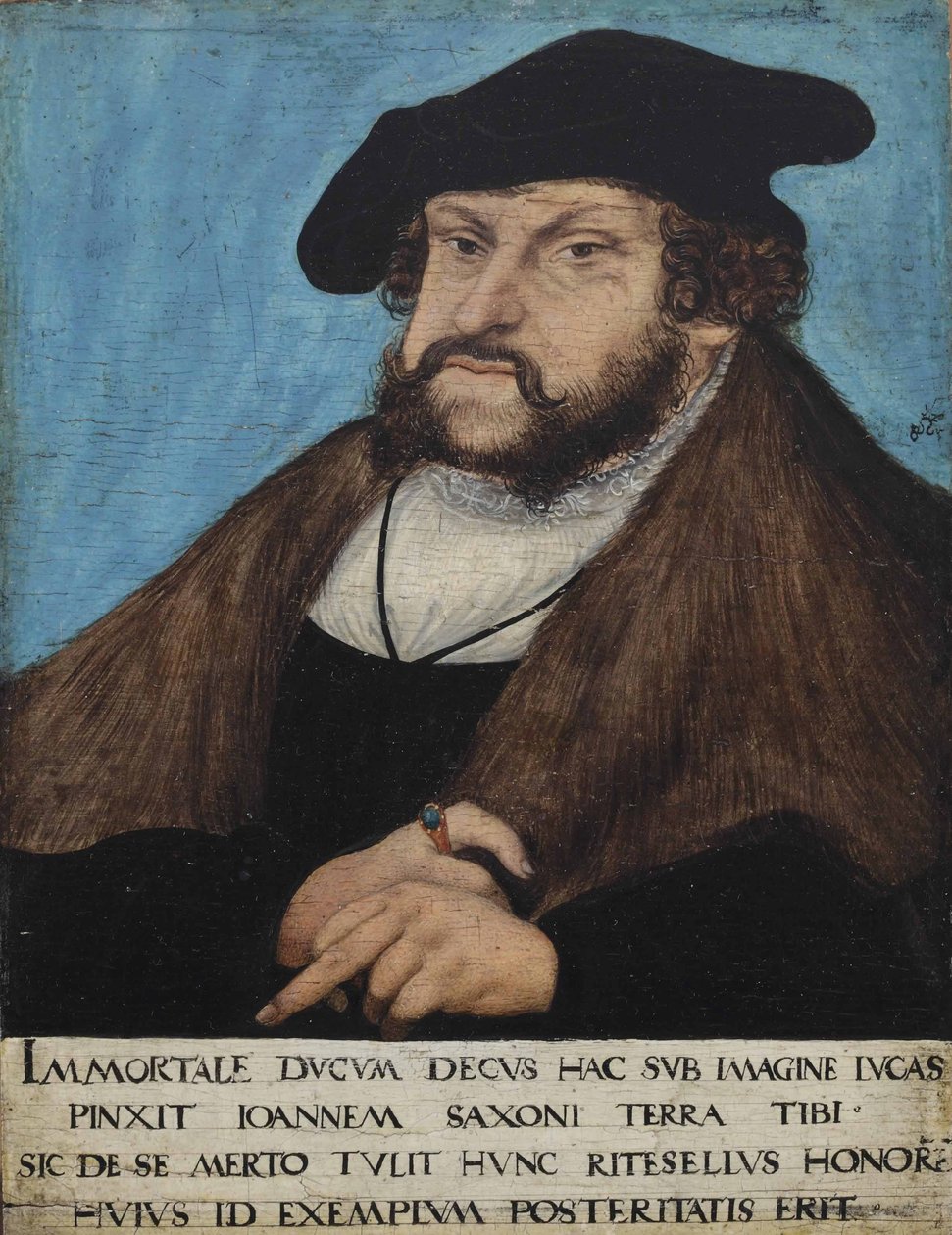 Alemão: Retrato de João, o Firme, Eleitor da Saxónia Retrato de João, o Firme, Eleitor da Saxónia, Príncipe-Eleitor da Saxónia de workshop of Lucas Cranach the Elder
