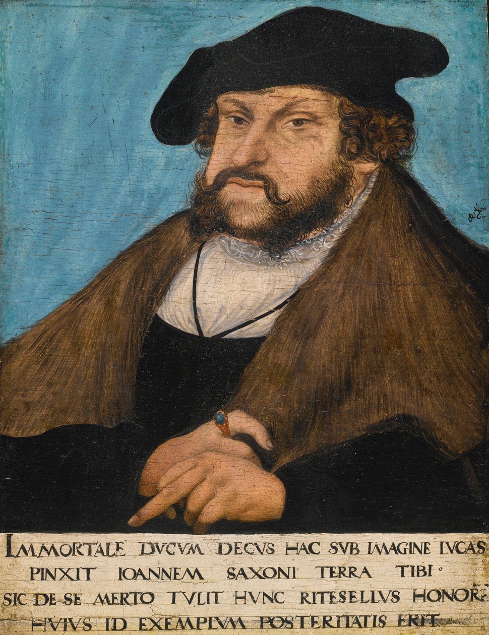 Alemão: Retrato de João, o Firme, Eleitor da Saxónia Retrato de João, o Firme, Eleitor da Saxónia, Príncipe-Eleitor da Saxónia de workshop of Lucas Cranach the Elder