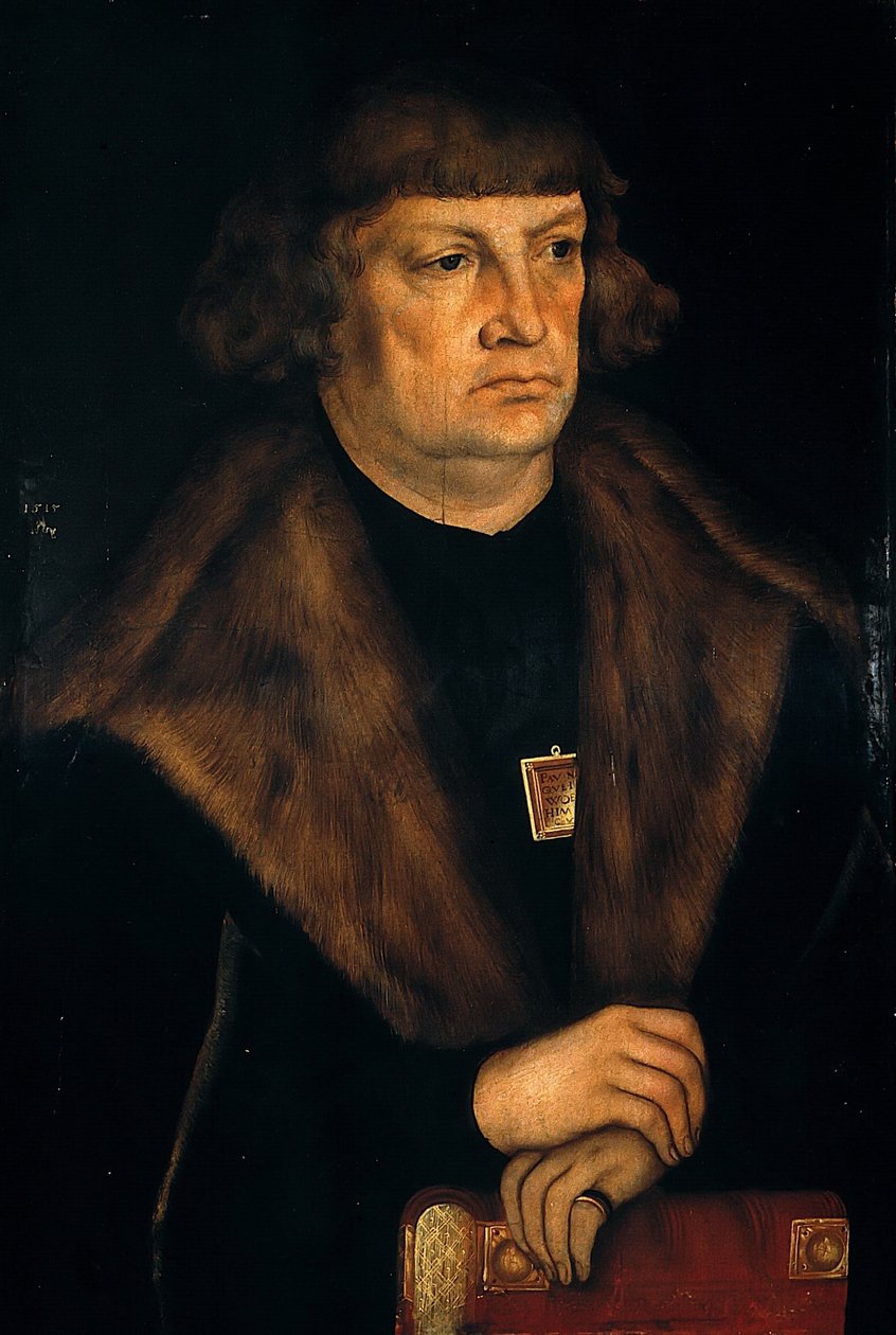 Alemão: Bildnis eines Bürgermeisters von Weißenfels Retrato de um presidente da câmara de Weißenfels de workshop of Lucas Cranach the Elder
