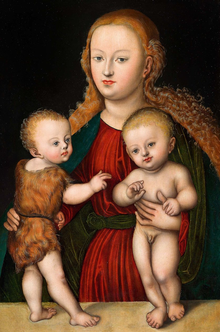 Alemão: Madona e Menino com São João Batista Virgem e Menino com São João de workshop of Lucas Cranach the Elder