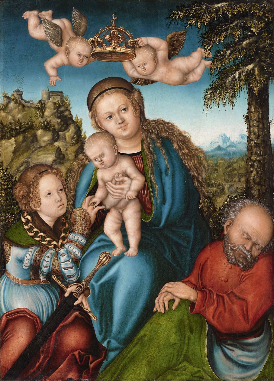 O casamento místico de Santa Catarina de workshop of Lucas Cranach the Elder